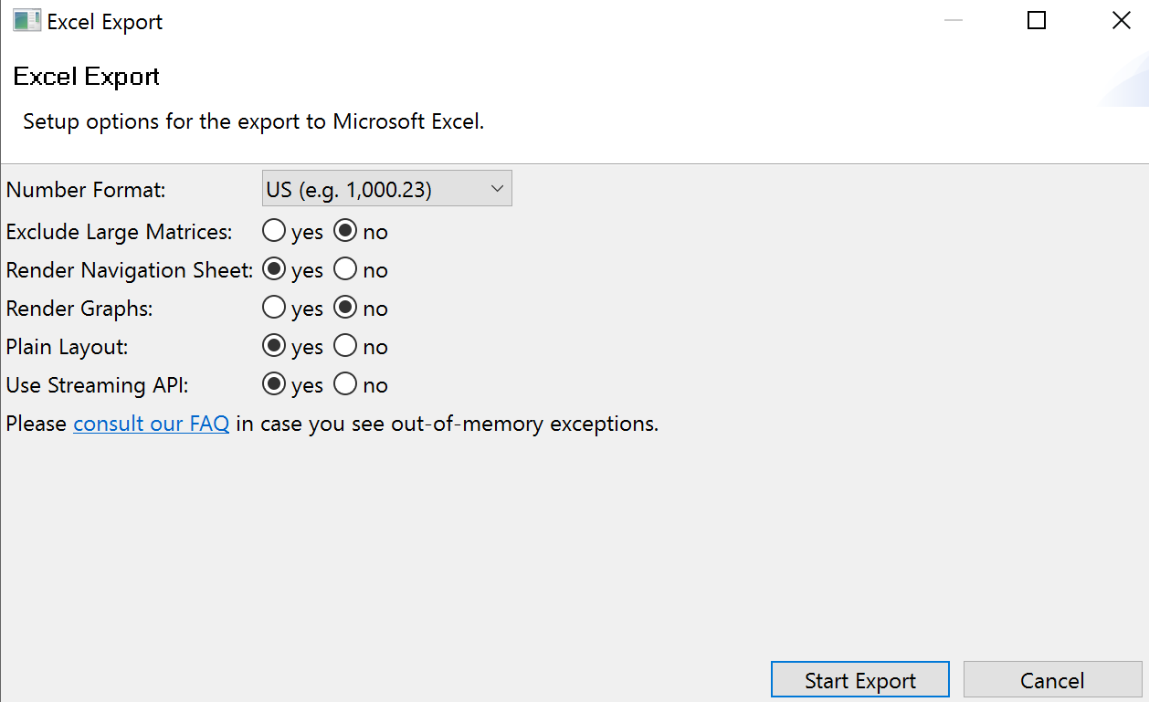 excel export settings